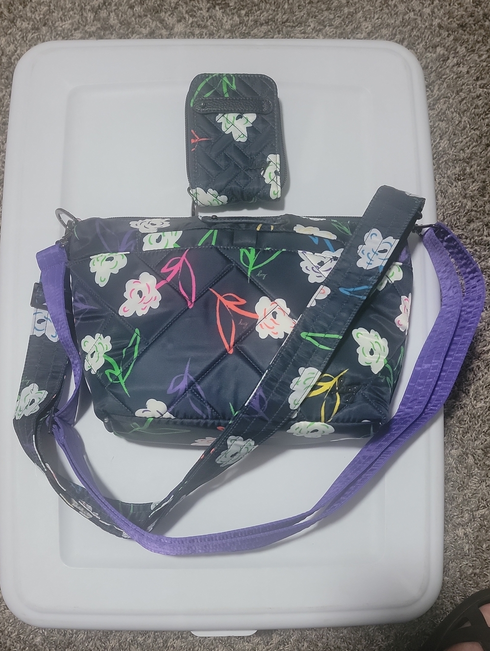 Bundle Lug Flare Bag Navy Blue Neon Floral Crossbody/with(Flurry) Wallet, NWOT